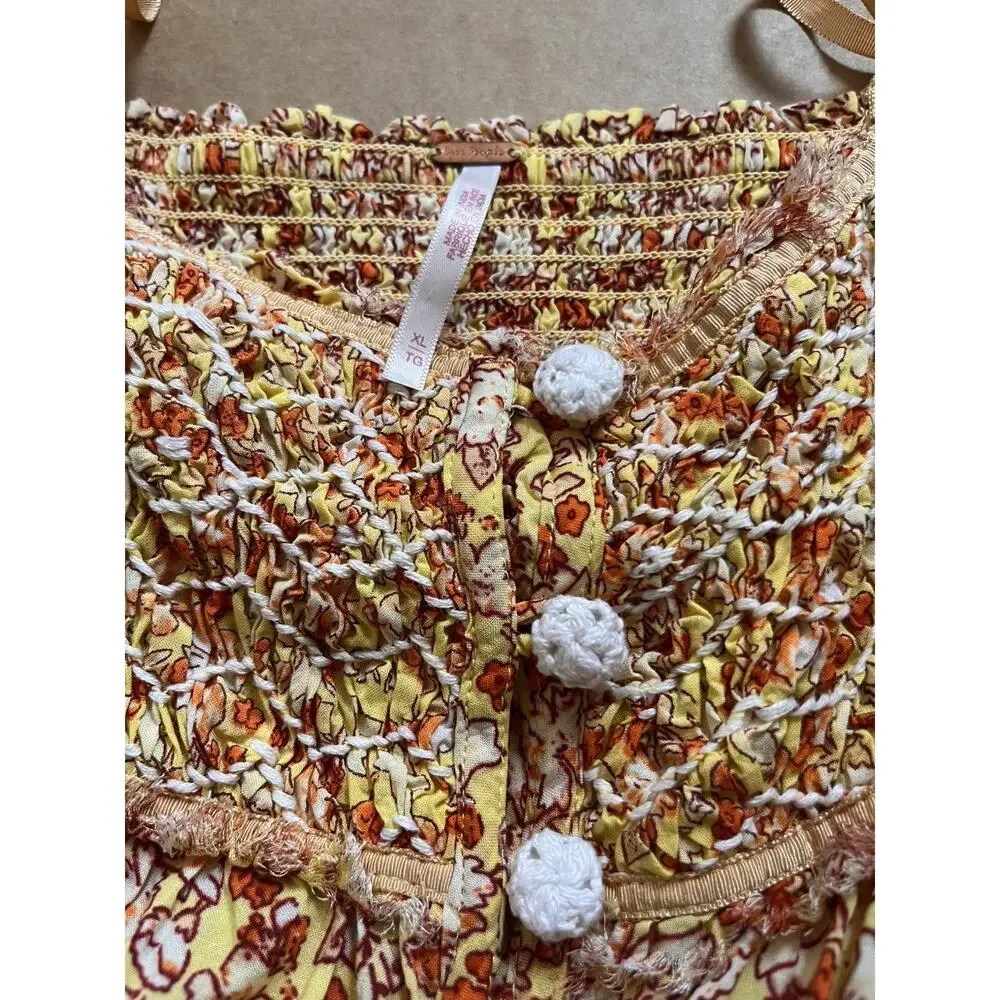 Free People Molly Jo Floral Maxi Dress Womens XL Smocked Open Back Boho
